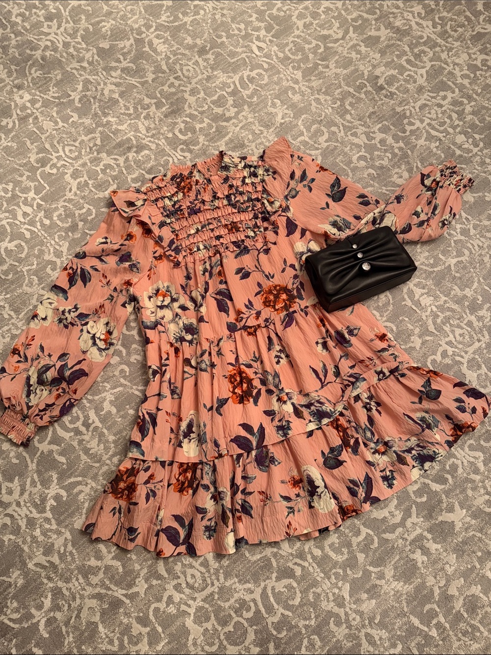 Anthropologie Pink Floral Smocked Tiered Tunic Dress